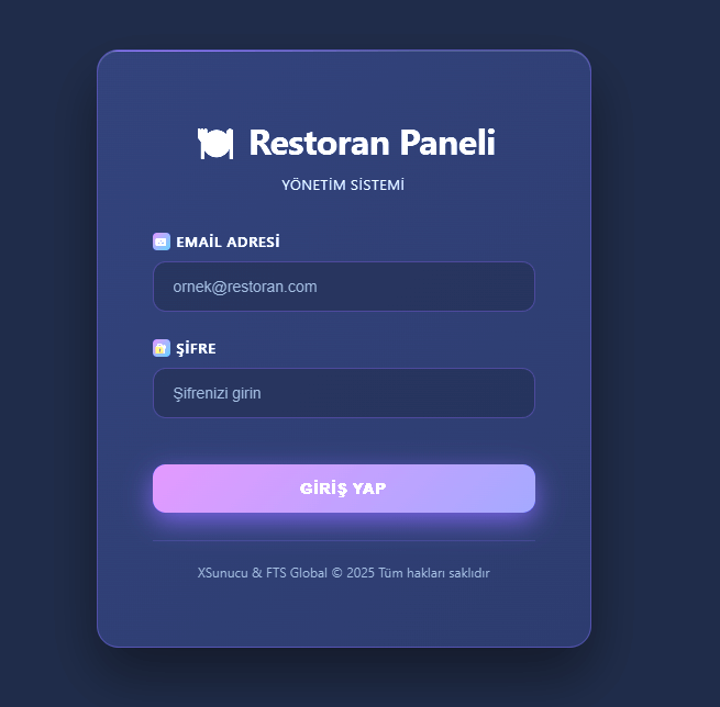 Dijital Menü Giriş Ekranı
